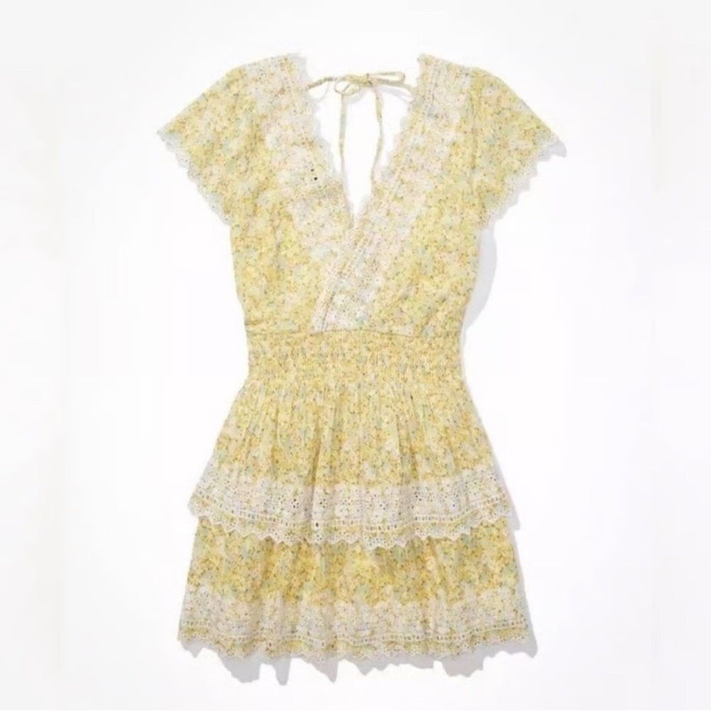 American Eagle Outfitters Yellow Lace Mini Dress